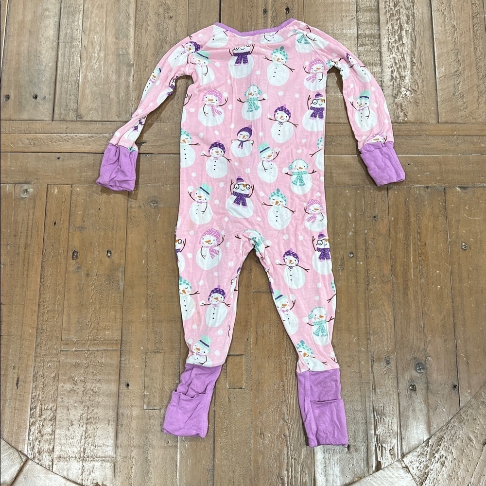 Little Sleepies Pink and Purple Snowman bamboo pajamas 6-12 months - Picture 7 of 7